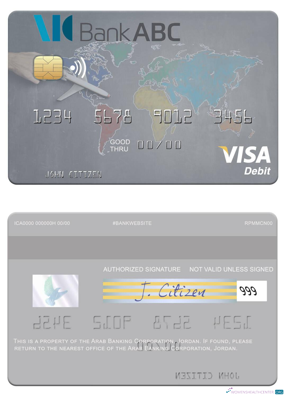 Download Jordan Arab Banking Corporation visa debit card Photoshop template